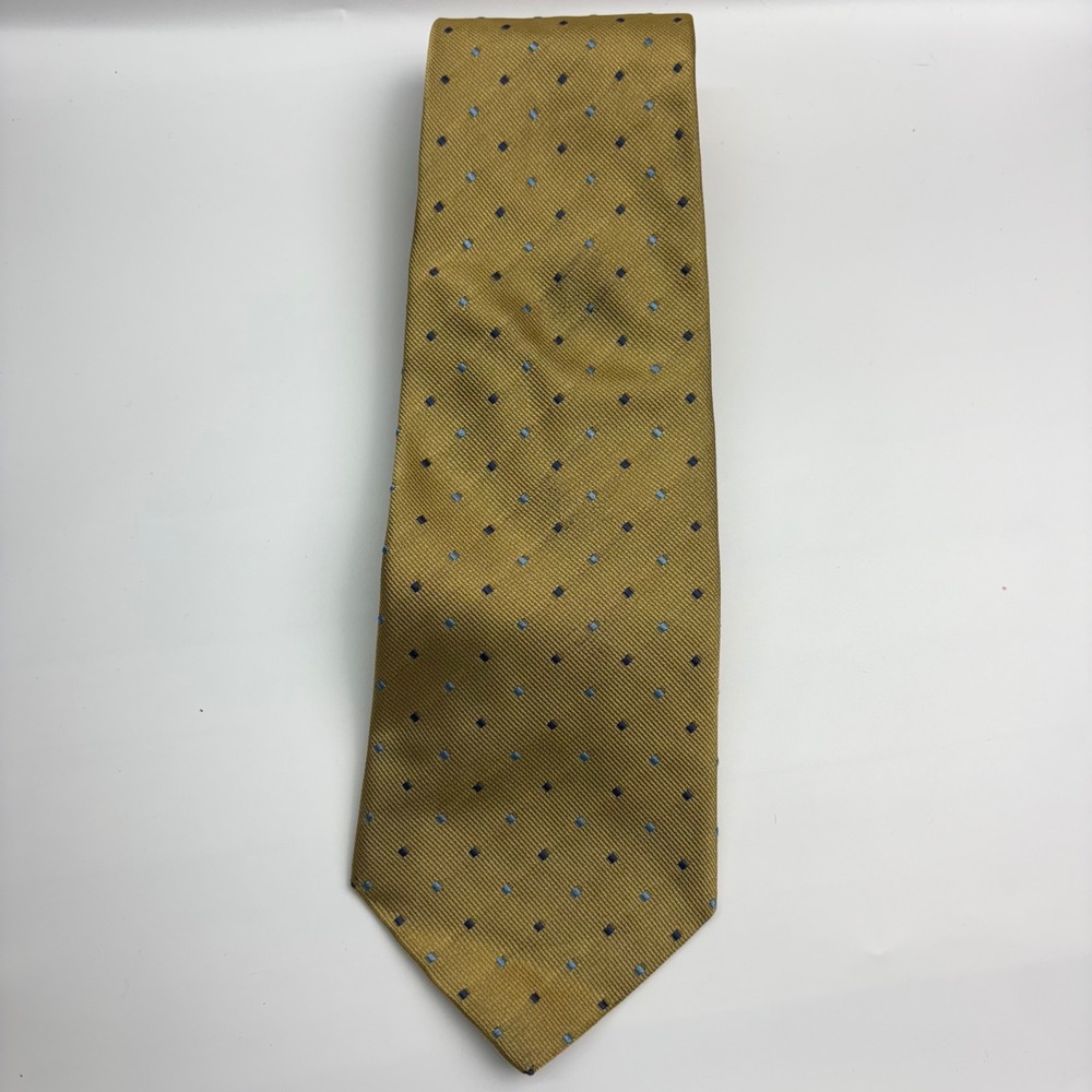 Brooks Brothers Necktie Mens OS Gold Blue Geometric Silk 346 Classic Accessory